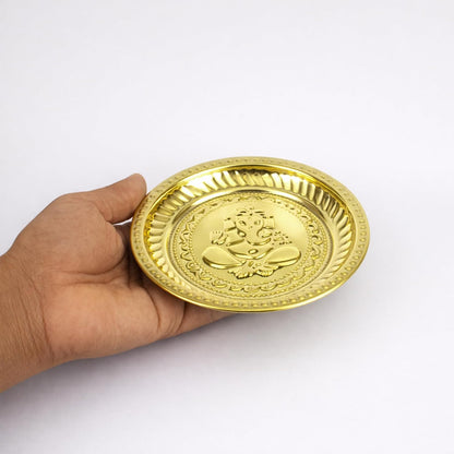 Brass Ganesha Pooja Thali | Small Brass Plate for Mandir