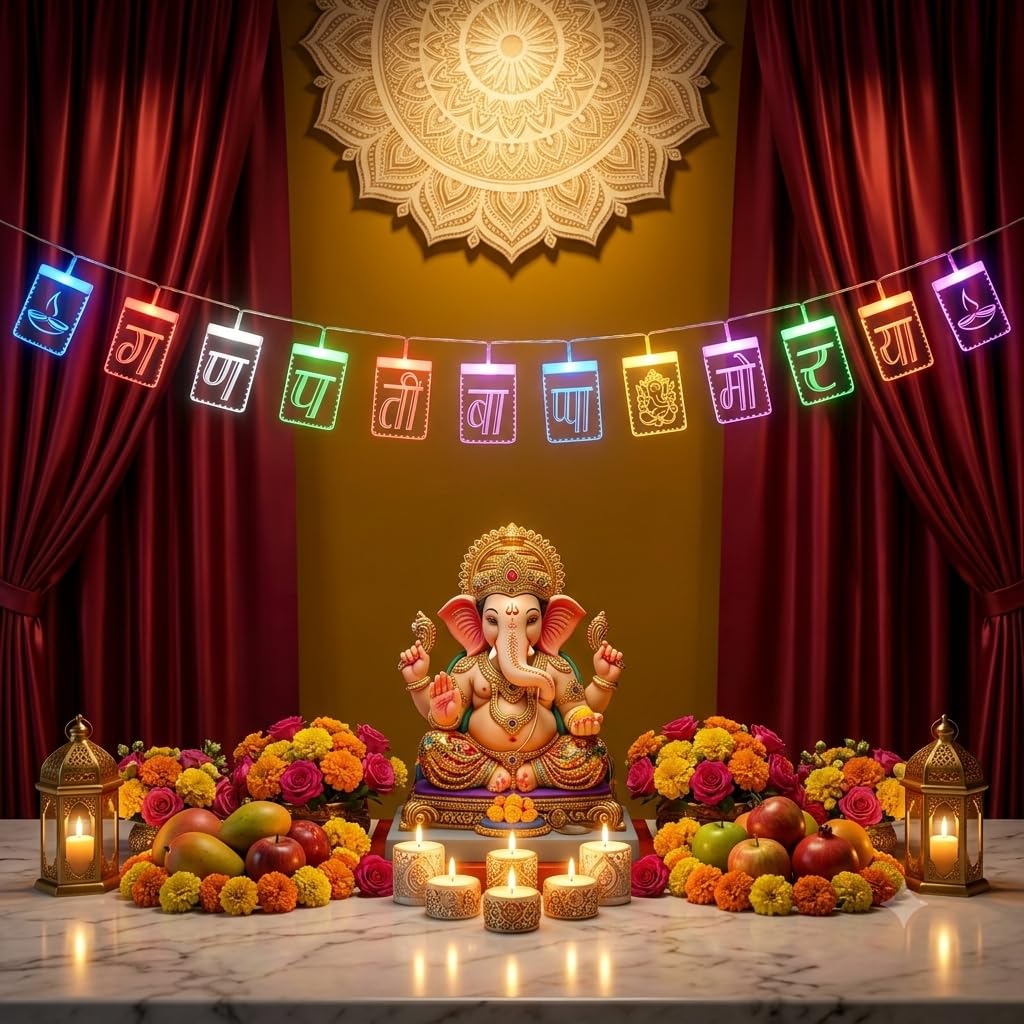 ZALAR Magic Text Light Ganpati Bappa Morya Multi LED String Light