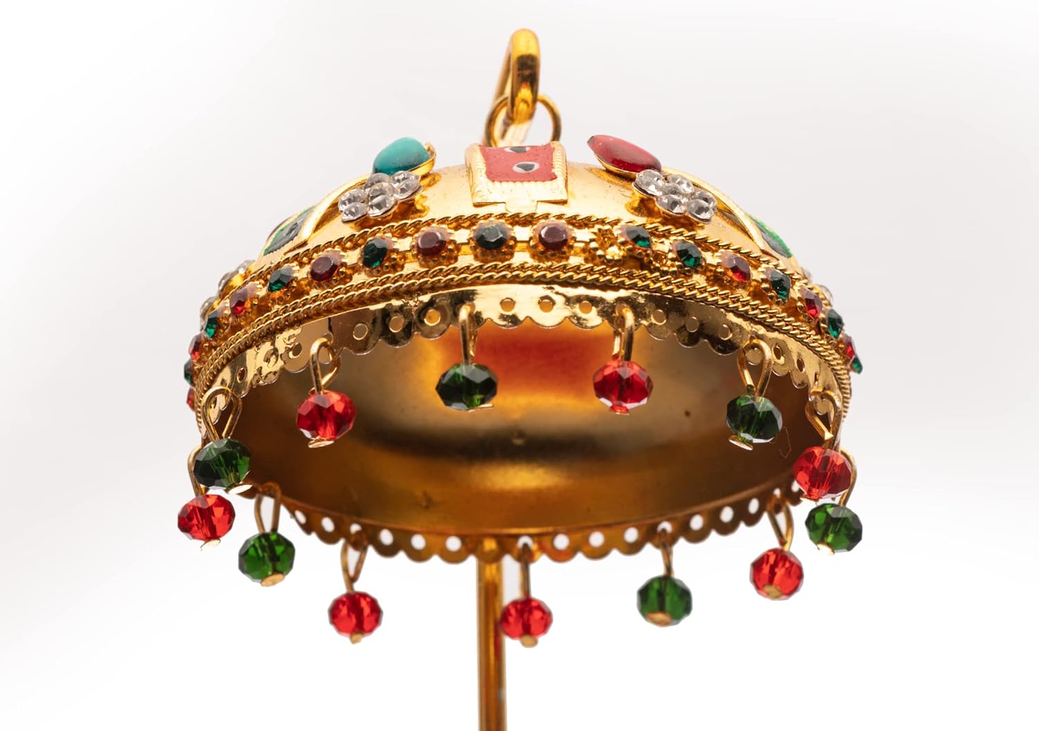 Metal Chhatra Umbrella with Hanging Crystals Home Mandir Showpiece (M 33)