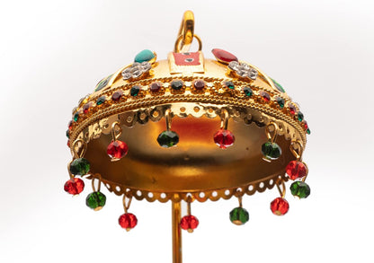 Metal Chhatra Umbrella with Hanging Crystals Home Mandir Showpiece (M 33)