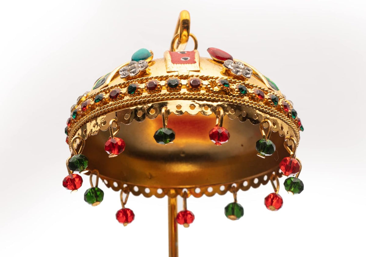 Metal Chhatra Umbrella with Hanging Crystals Home Mandir Showpiece (M 33)