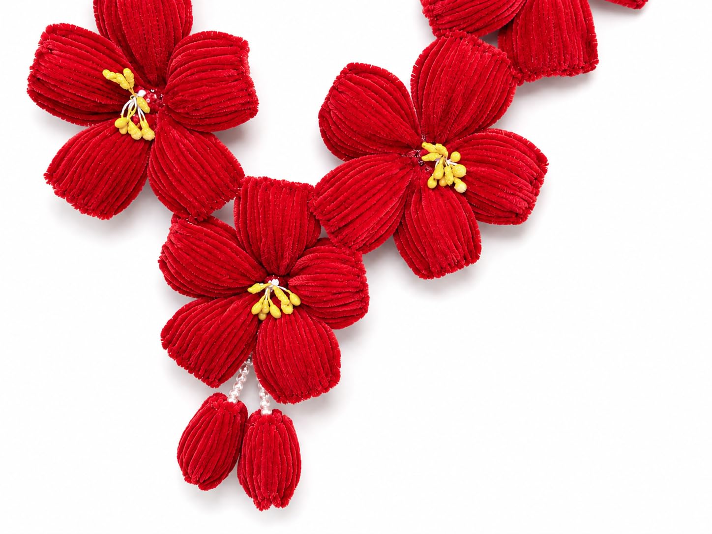 Handmade Artificial White Flower Haar for Ganpati Red With Yellow Centre