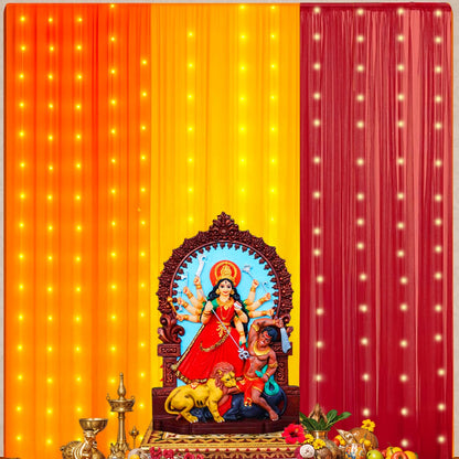 Party Propz Yellow Orange Red Ganpati Backdrop Decoration