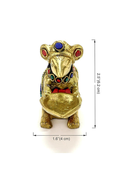 Two Moustaches Brass Ganesha Mouse Oil Lamp Diya