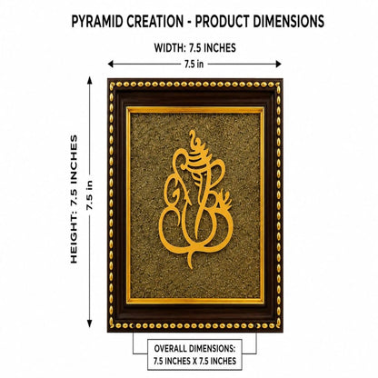 Pyramid Creation Ganesha Pyrite Stone Wooden Wall Frame
