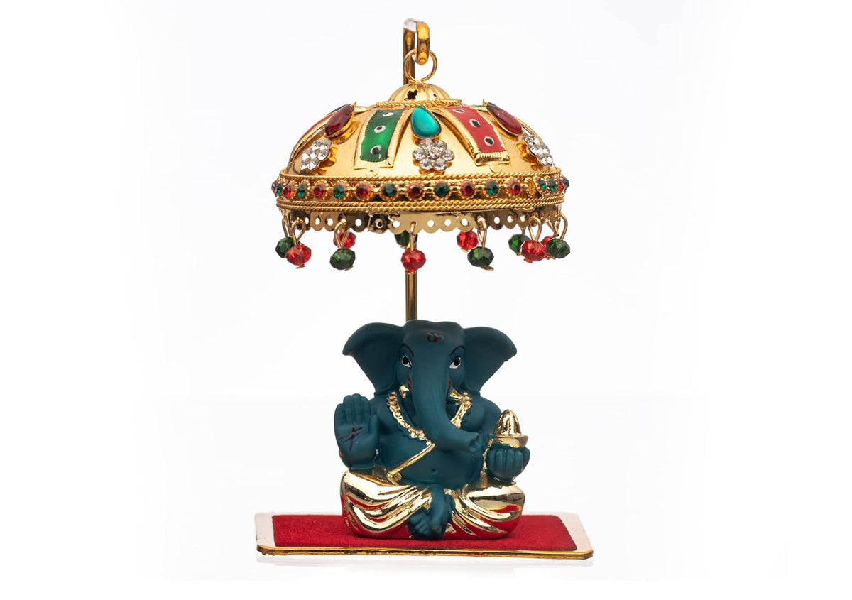 Metal Chhatra Umbrella with Hanging Crystals Home Mandir Showpiece (M 33)