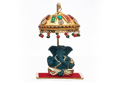 Metal Chhatra Umbrella with Hanging Crystals Home Mandir Showpiece (M 33)