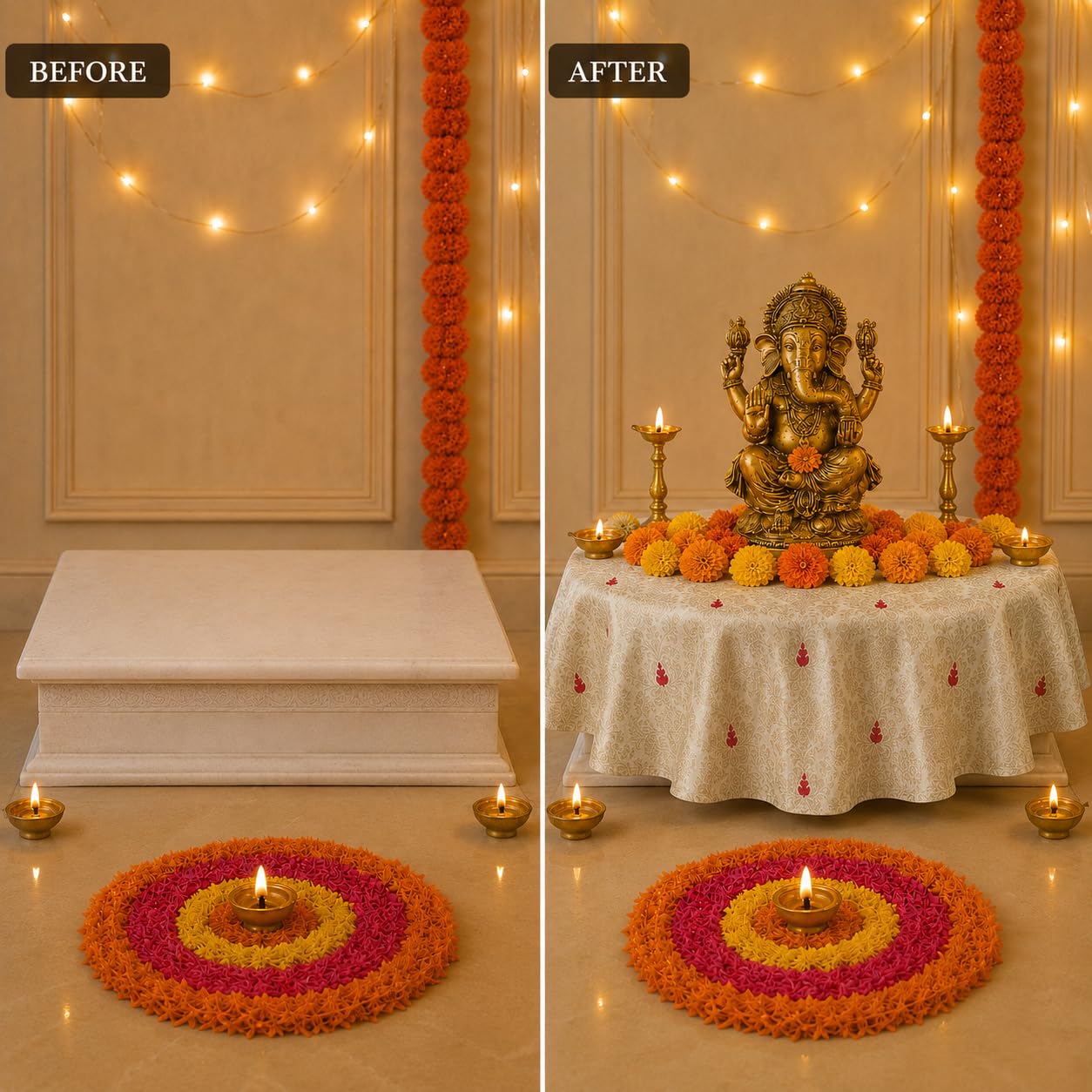 Ivory Brocade Silk Round Thali & Chowki Cover