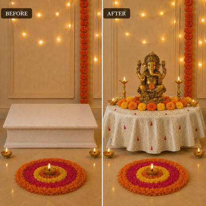Ivory Brocade Silk Round Thali & Chowki Cover