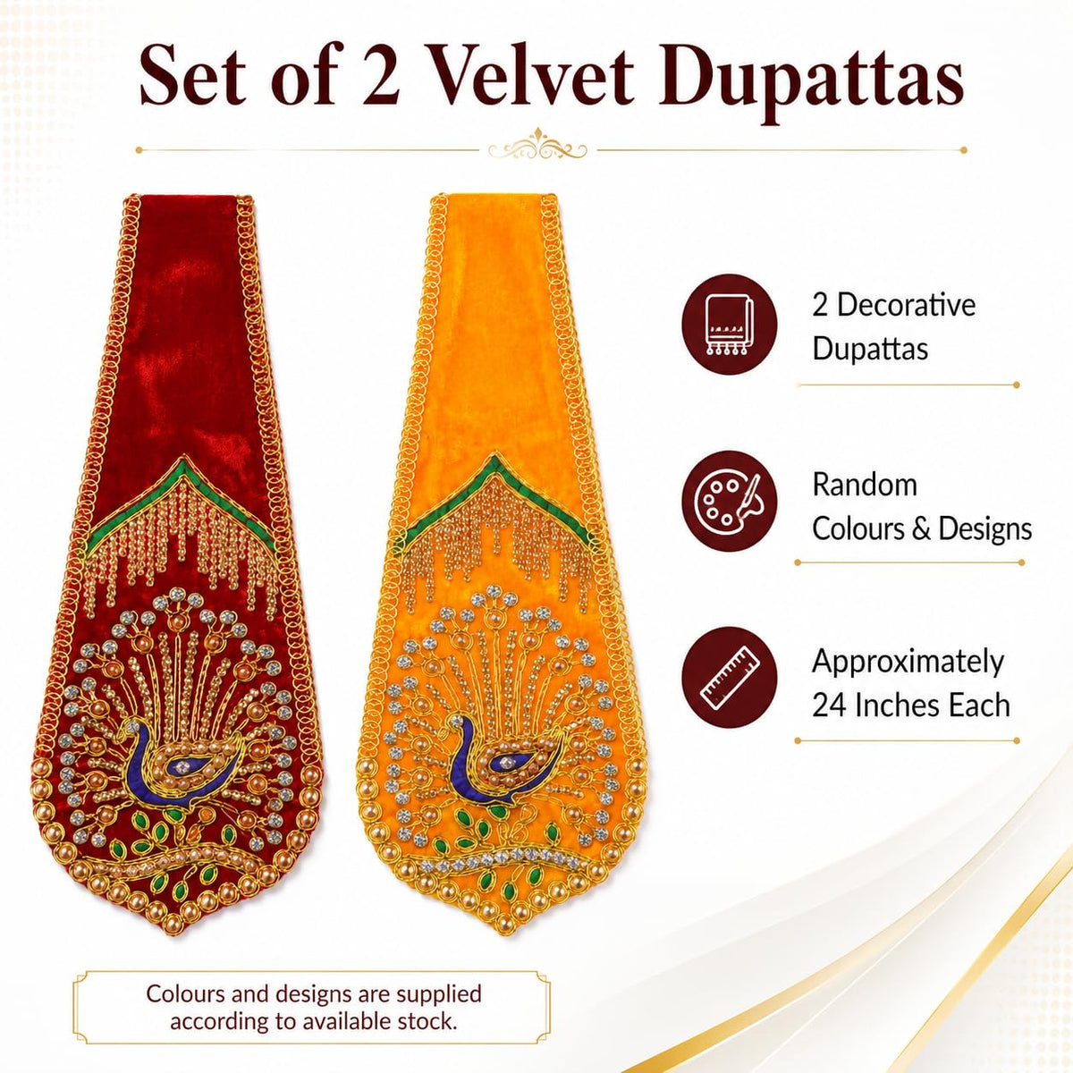 Velvet God Idol Dupatta Shela Chunri Chunni Vastra Peacock Stone Work