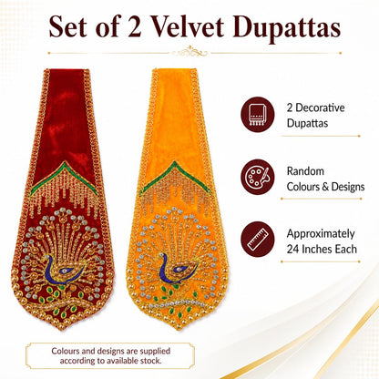 Velvet God Idol Dupatta Shela Chunri Chunni Vastra Peacock Stone Work