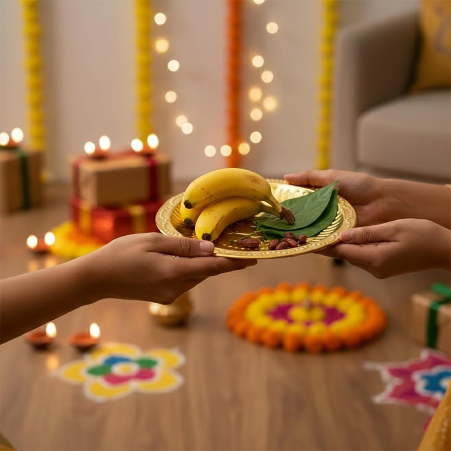 Brass Ganesha Pooja Thali | Small Brass Plate for Mandir