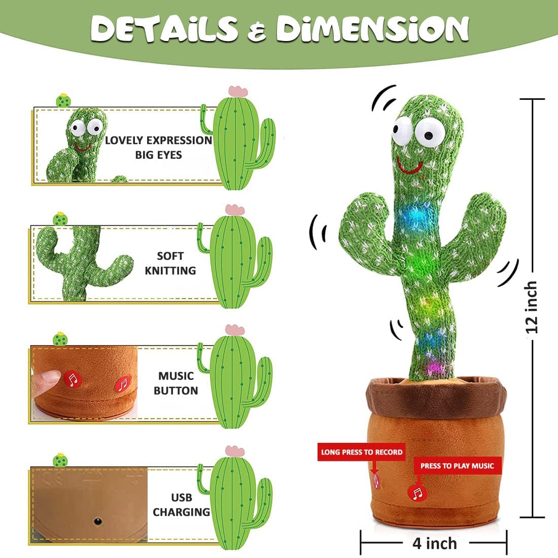 Wembley Dancing and Talking Cactus Musical Toy
