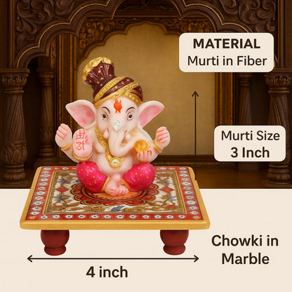 Ganesh Murti Idol on Marble Chowki | 3 Inch Ganpati Statue for Pooja