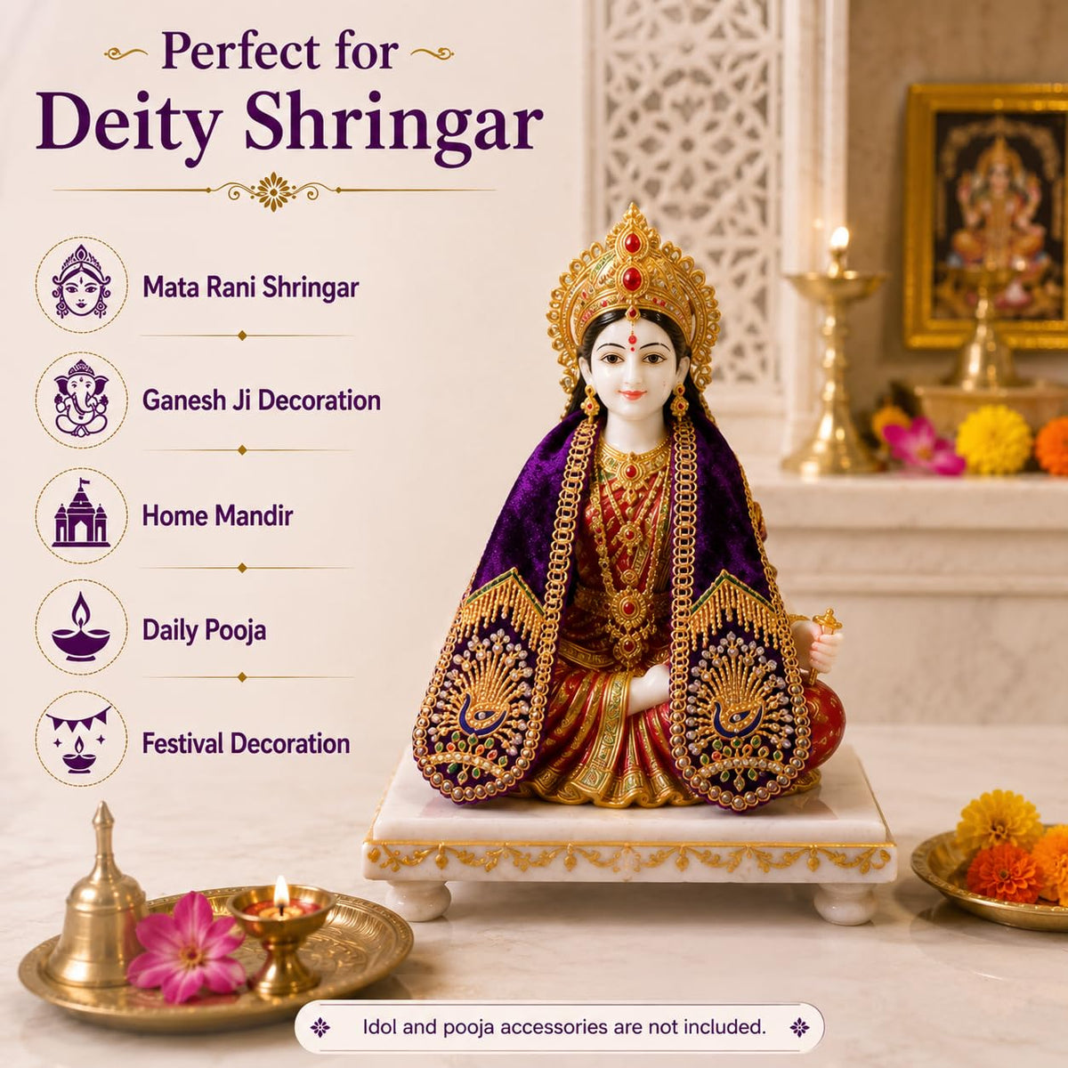 Velvet God Idol Dupatta Shela Chunri Chunni Vastra Peacock Stone Work