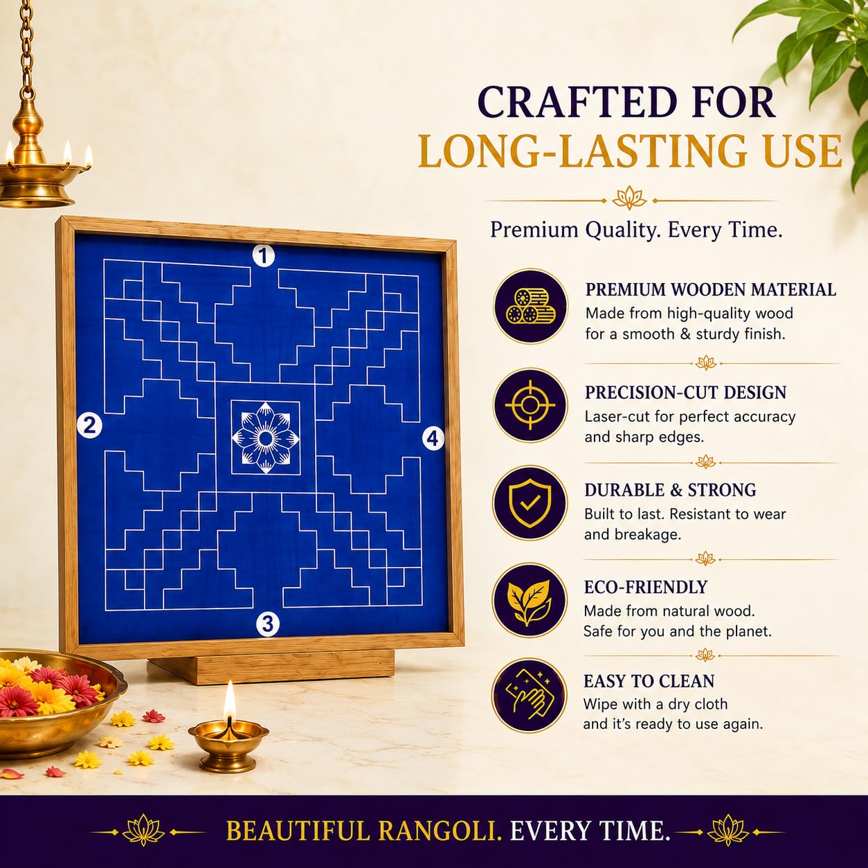 Rangly Durga Namaskar Mandala Yantra, Wooden Stencil