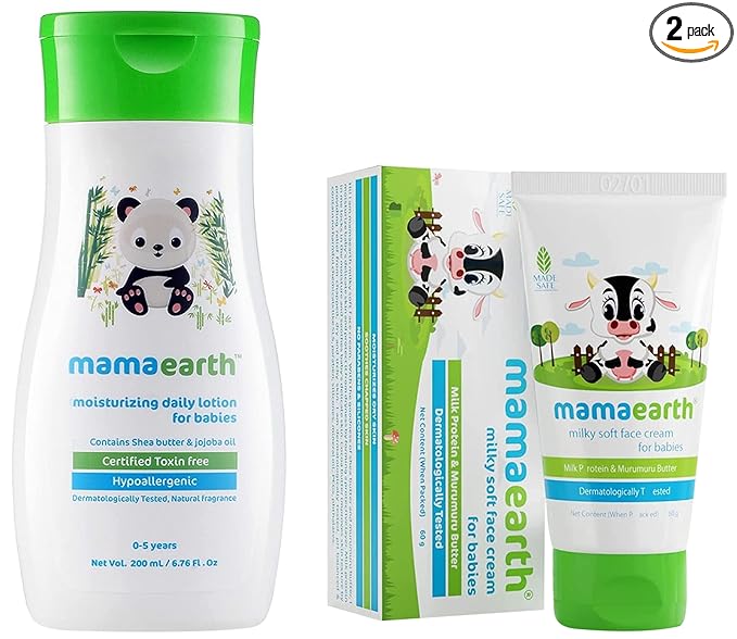 Mamaearth Daily Moisturizing Lotion & Milky Soft Natural Baby Face Cream - PUSHMYCART