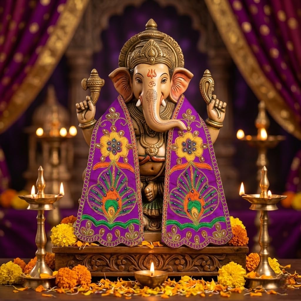 Premium Ganpati Shela for Ganesha Idol Handcrafted Silk Dupatta