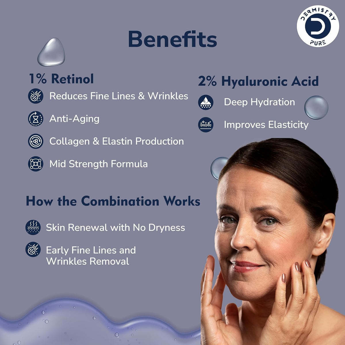 Dermistry 1% Retinol 2% Hyaluronic Acid Face Serum for Skin Care