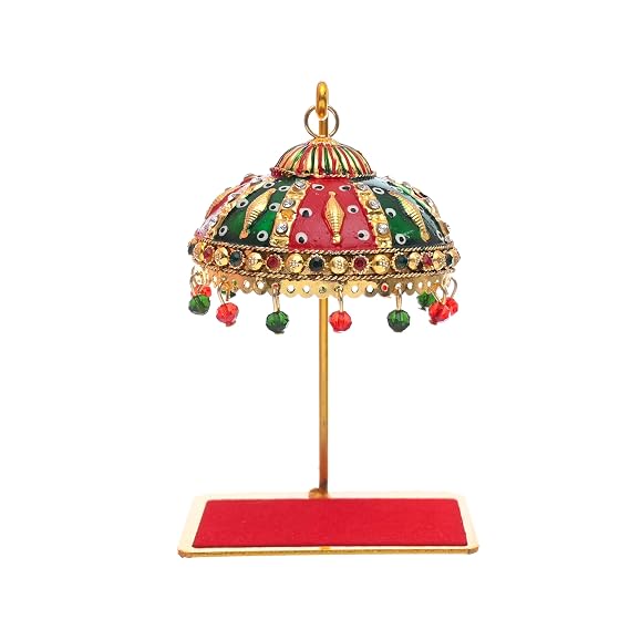 Metal Umbrella Chhatra With Hanging Crystals For Action God Idol Murti (M 111)