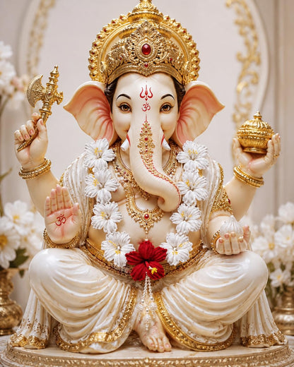 Handmade Artificial Red White Flower Haar for Ganpati