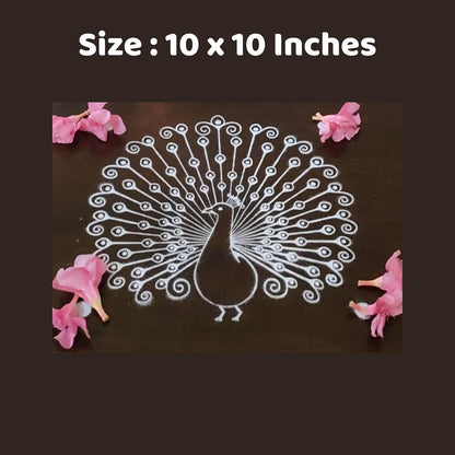 Anciently Peacock Rangoli Stencil Wooden