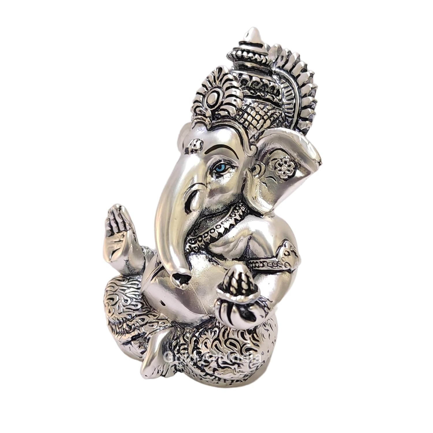 Gold Art India 999 Matte Silver Plated Antique Mukut Ganesha