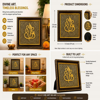 Pyramid Creation Ganesha Pyrite Stone Wooden Wall Frame
