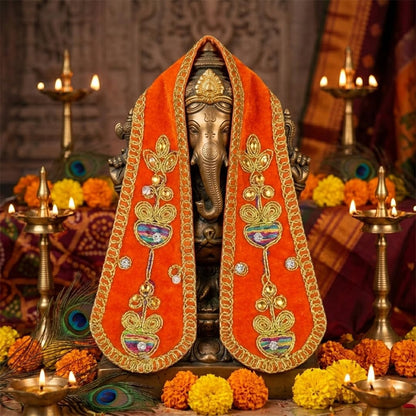 Premium Orange Ganpati Shela for Idol  Velvet Ganesha Dupatta