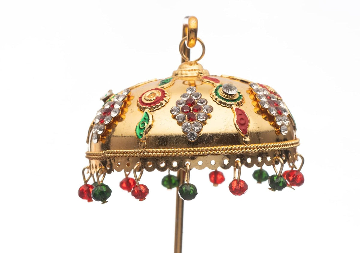 Metal Chhatra Umbrella with Hanging Crystals Office Desk, or Table Showpiece (M 66)