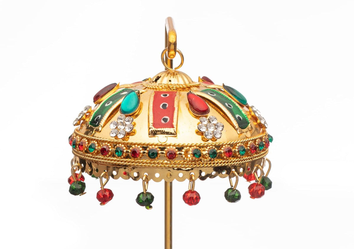 Metal Chhatra Umbrella with Hanging Crystals Home Mandir Showpiece (M 33)
