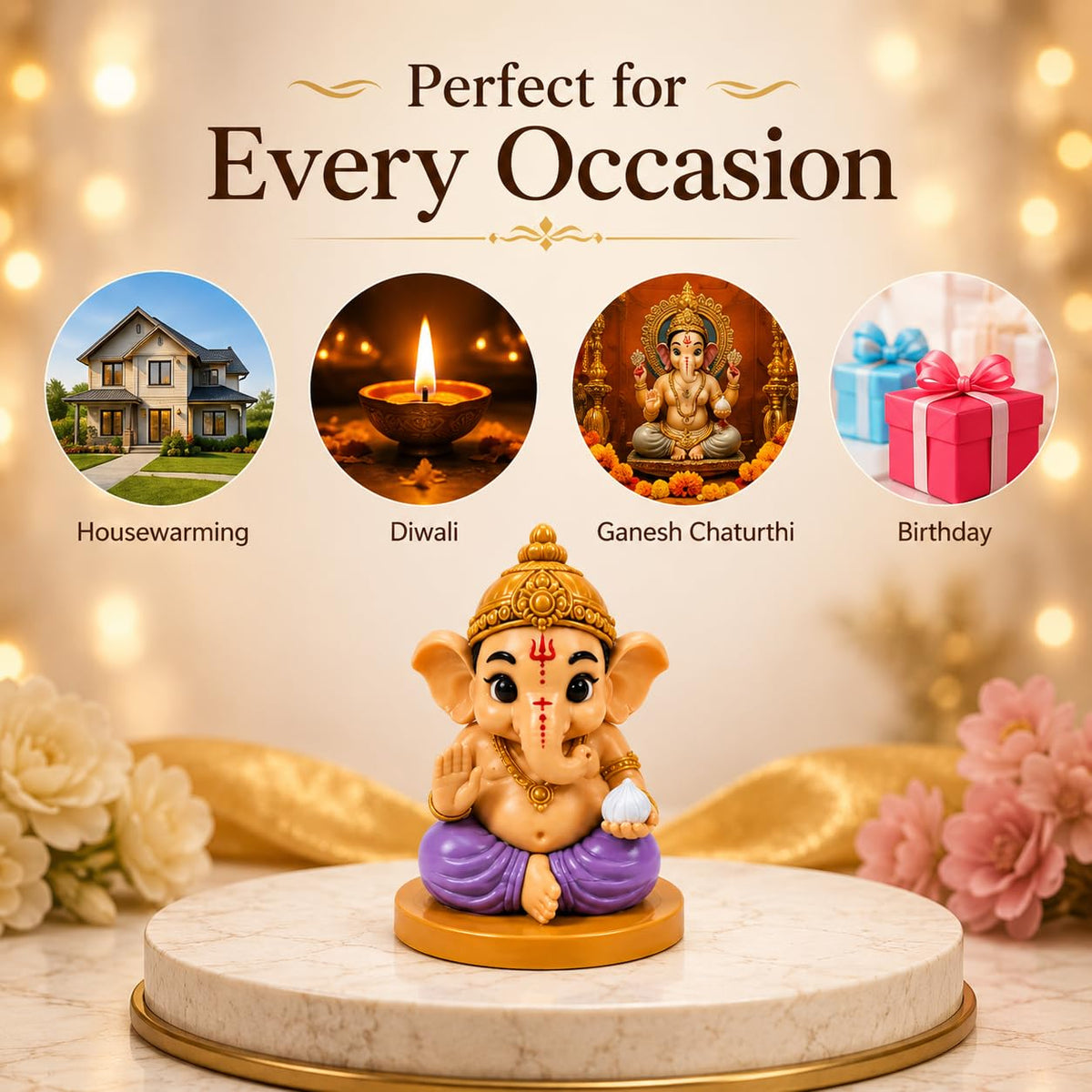 VASPAR Cute Baby Ganesha Idol | Premium Lord Ganesh Murti 