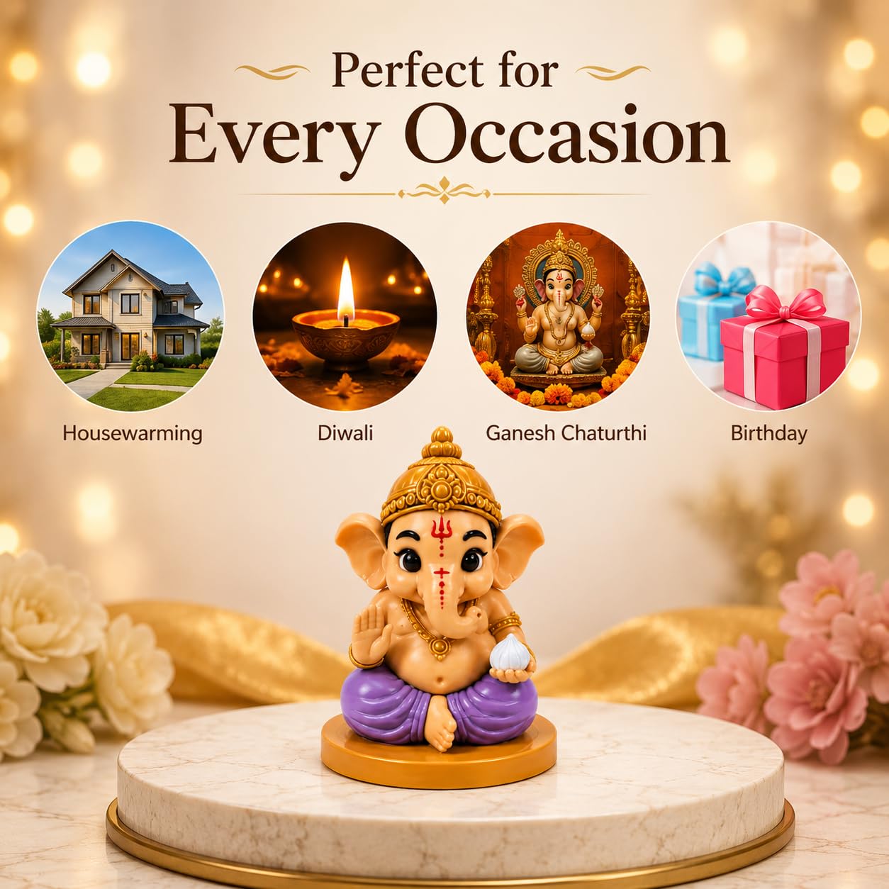 VASPAR Cute Baby Ganesha Idol | Premium Lord Ganesh Murti 