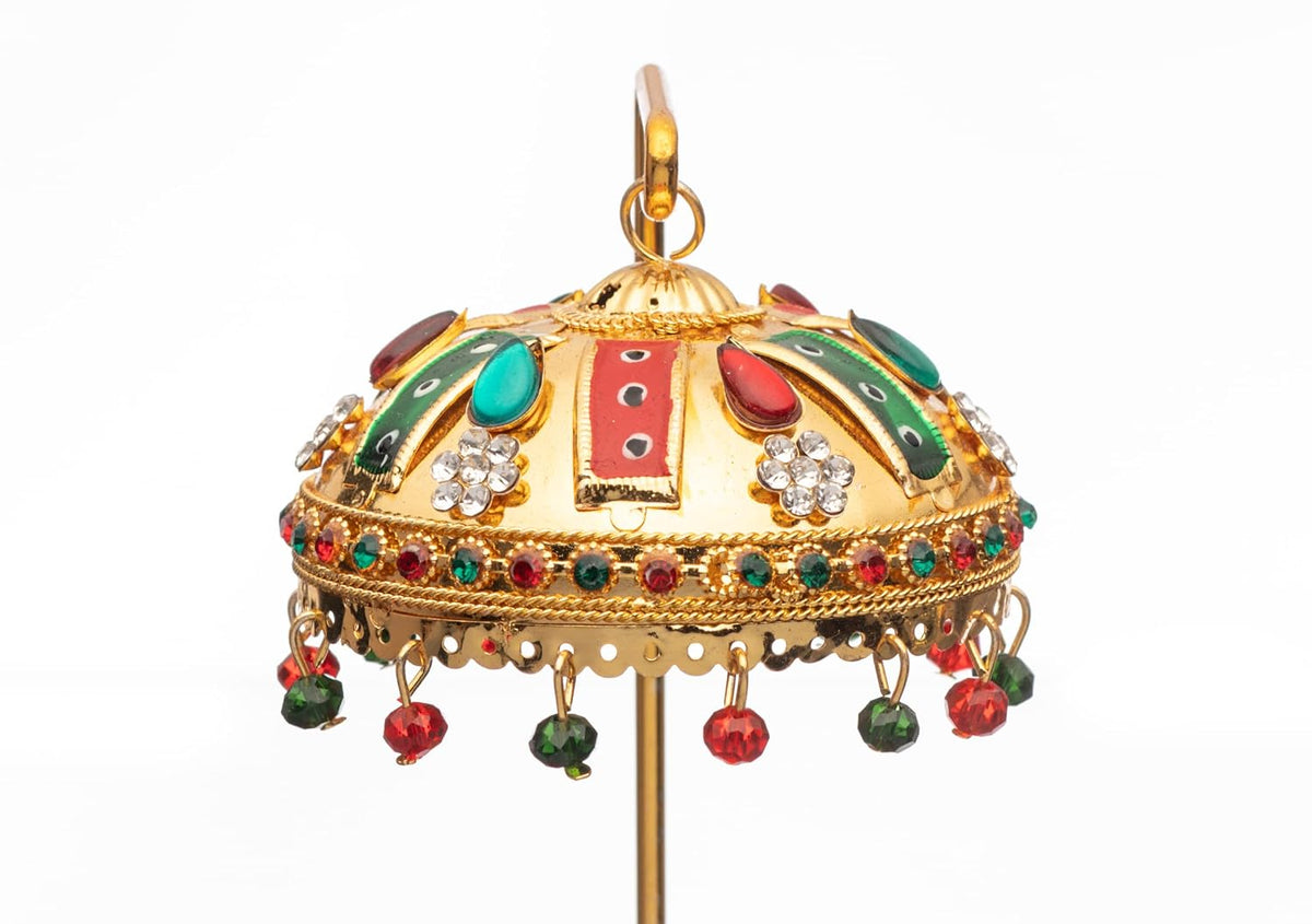Metal Chhatra Umbrella with Hanging Crystals Home Mandir Showpiece (M 33)
