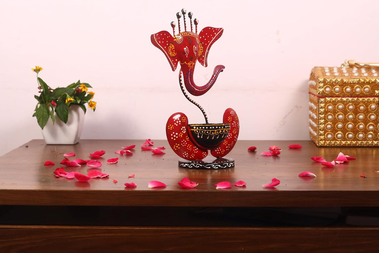 Ganesha Tealight Candle Holder for Home Decoration Iron Metal Handcrafted Ganesh Idol