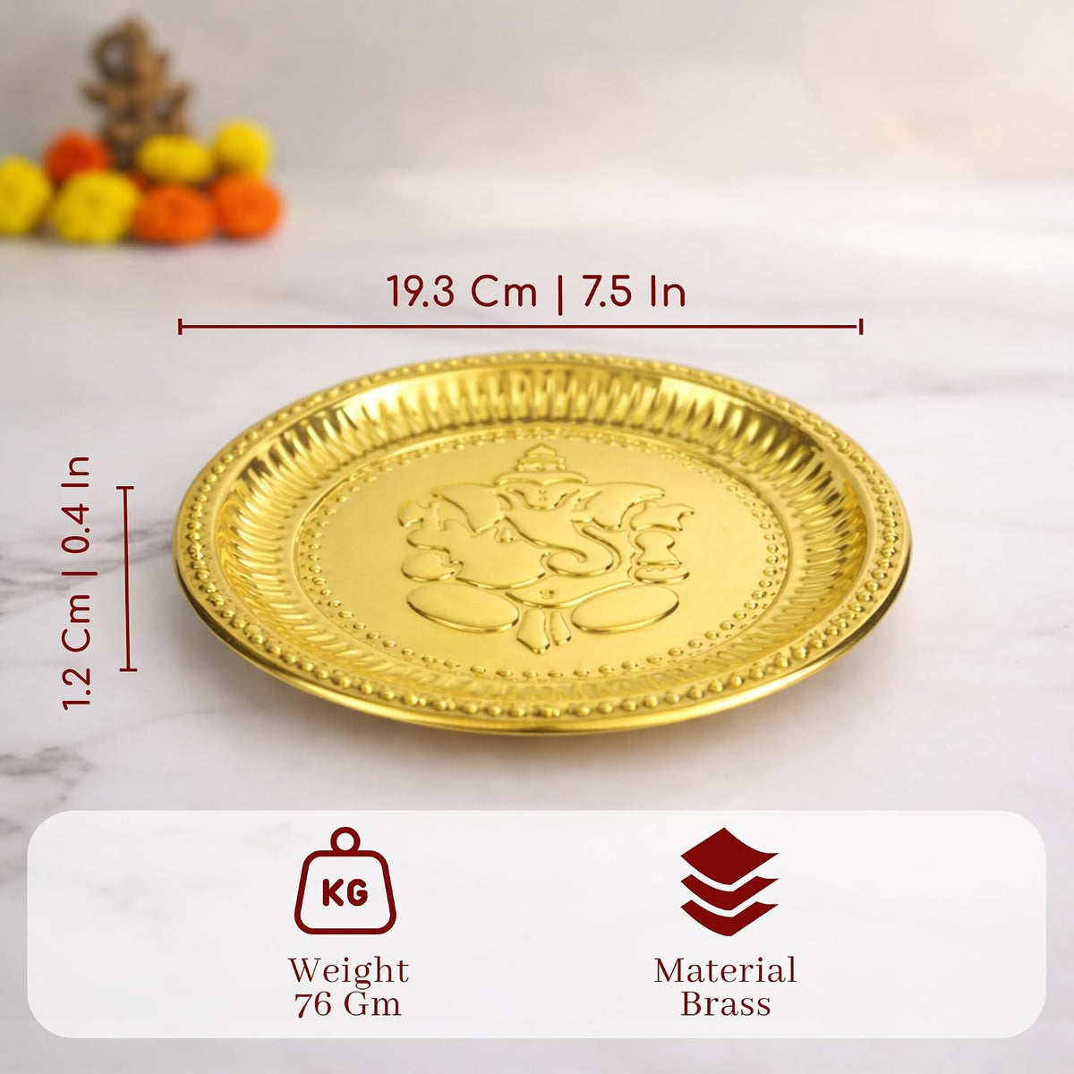 Brass Ganesha Pooja Thali | Small Brass Plate for Mandir
