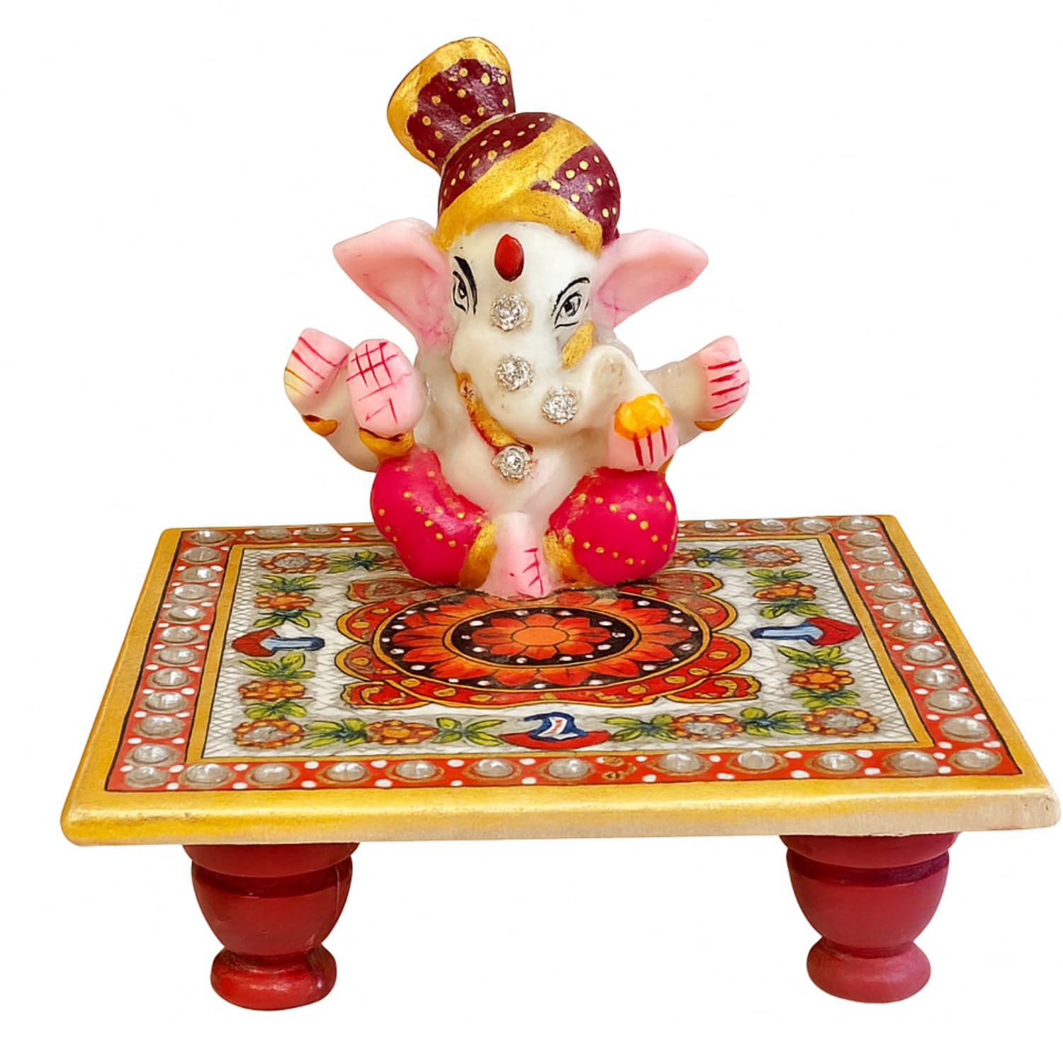 Ganesh Murti Idol on Marble Chowki | 3 Inch Ganpati Statue for Pooja