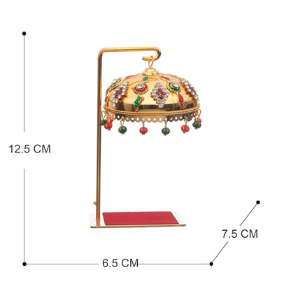 Metal Chhatra Umbrella with Hanging Crystals Office Desk, or Table Showpiece (M 66)