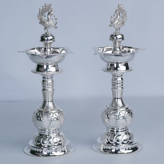 Pure Silver Peacock Design Lamp Stand Pair Grams:276