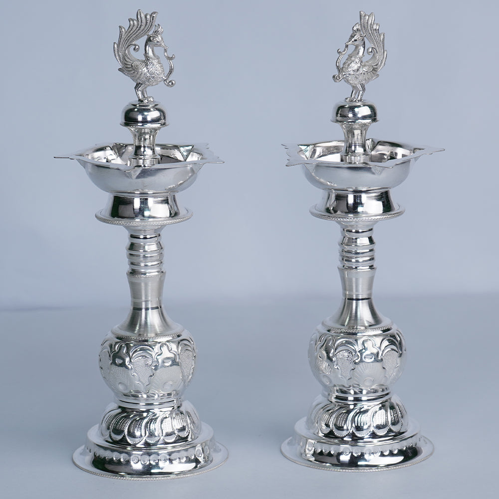 Pure Silver Peacock Design Lamp Stand Pair Grams:276