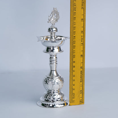 Pure Silver Peacock Design Lamp Stand Pair