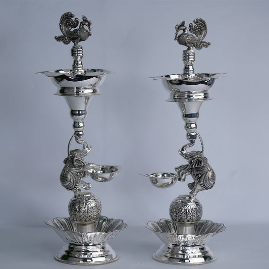 Pure Silver Antique Elephant Lamp Stand Pair Grams:1325