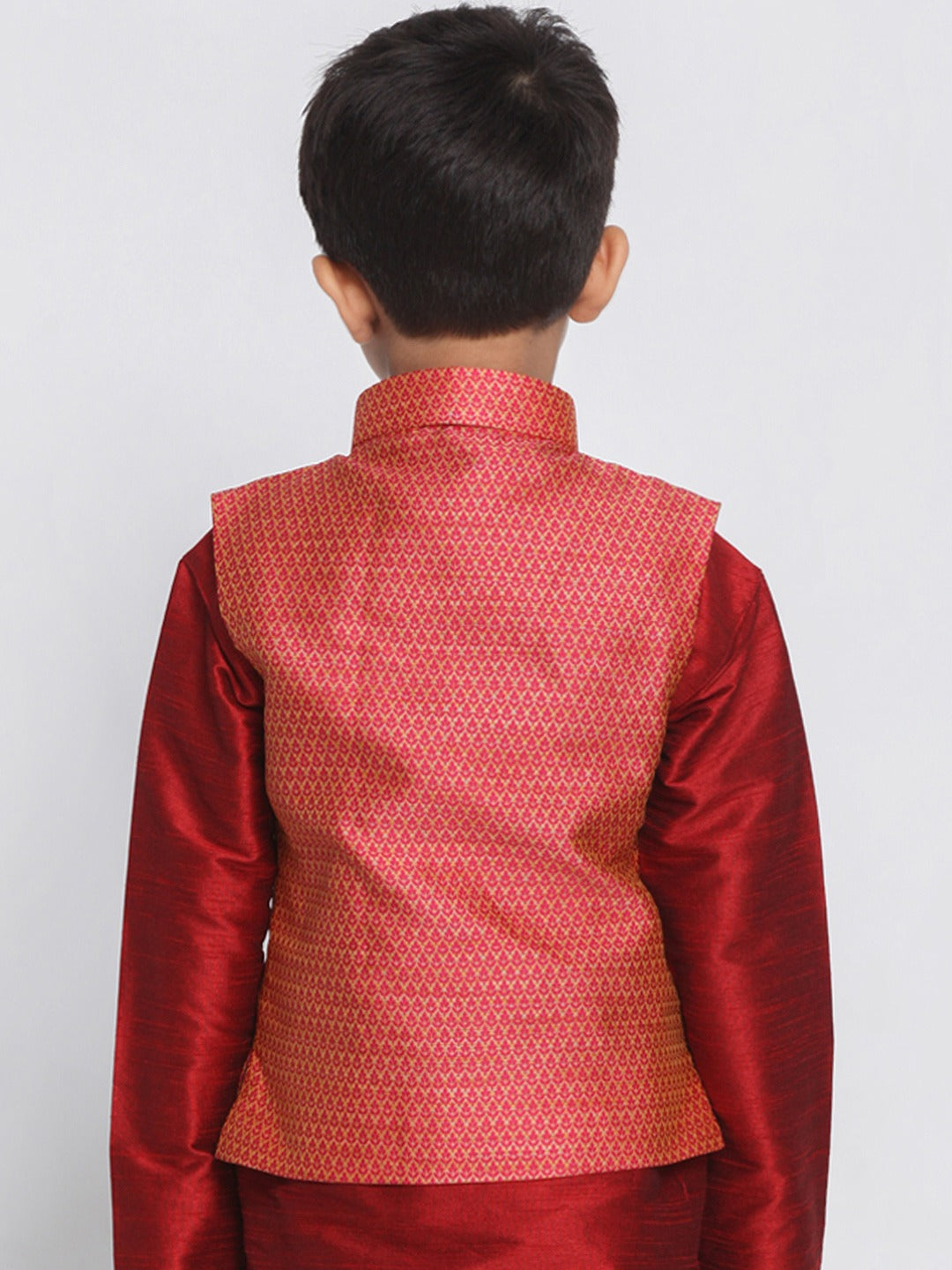 vastramay boys pink orange woven design nehru jacket