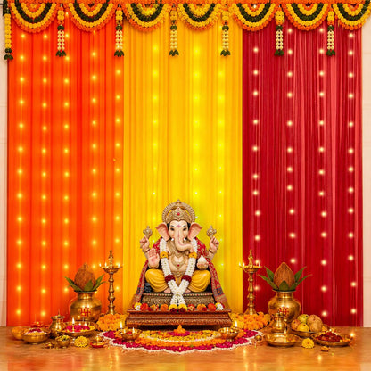 Party Propz Yellow Orange Red Ganpati Backdrop Decoration