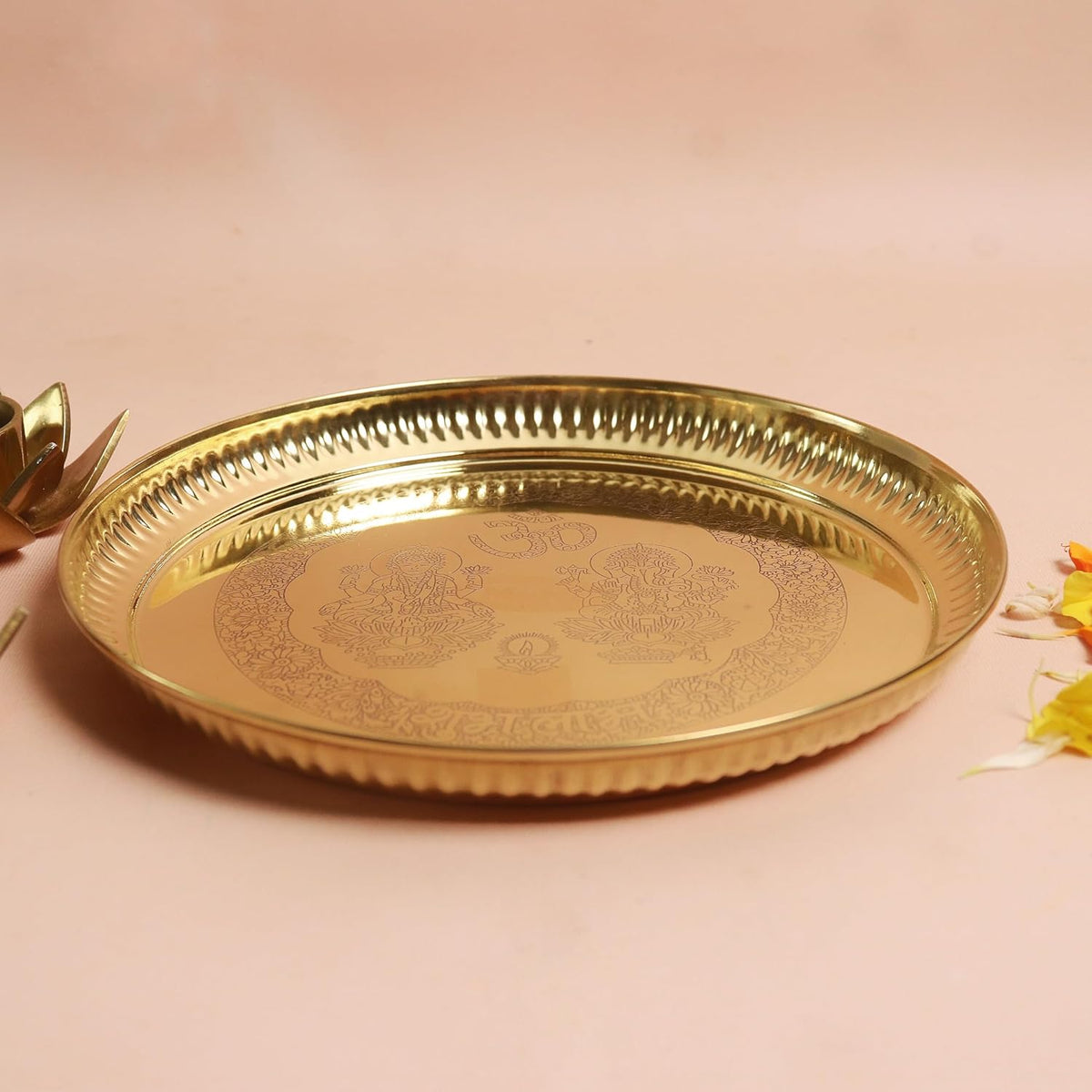 The Spiritual Living Pooja Plate Brass | 8 Inch | Laxmi Ganesh Thali