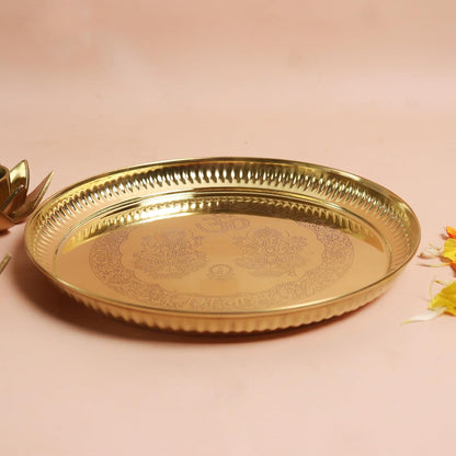 The Spiritual Living Pooja Plate Brass | 8 Inch | Laxmi Ganesh Thali