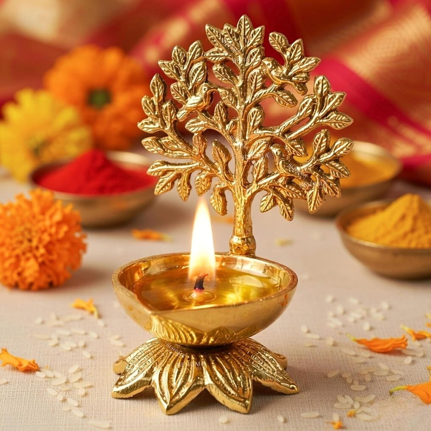 Behoma 100% Pure Brass Kalpavriksha Diya for Puja | Deepak for Mandir