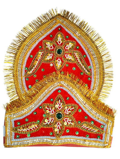 BookMyCostume Traditional Red Mukut for Adults