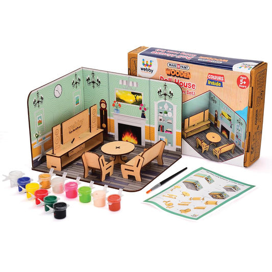 Webby Toys Kids' DIY Wooden Living Room Doll House with Furniture
