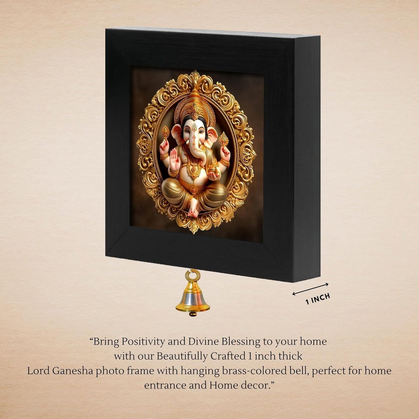 Lord Ganesh Ganapati Photo Frame with Hanging Brass color Bell
